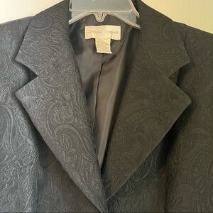 Vintage Black Jacquard Blazer Sz 6 Button Front Paisley Pattern Classic